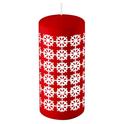 Свеча Deco Christmas 50х100 мм Снежинки (белые на бордовом) 