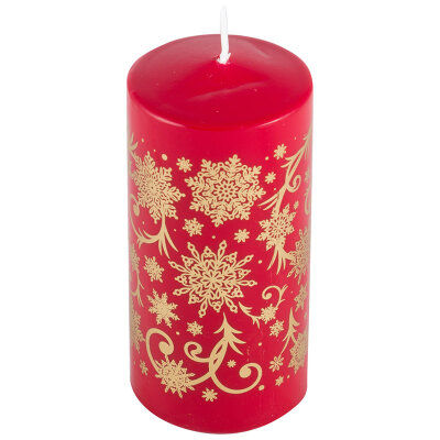 Свеча Deco Christmas 56*120 Зимние узоры-2 (золото на бордовом) 