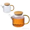 Чайник заварочный AROMA, объем 1 л, из боросиликатного стекла с рельефом, с крышкой из бамбука 
