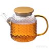 Чайник заварочный AROMA, объем 1 л, из боросиликатного стекла с рельефом, с крышкой из бамбука 